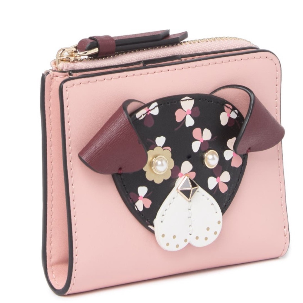🎁Kate Spade Floral Pup Small l-zip Bifold wallet